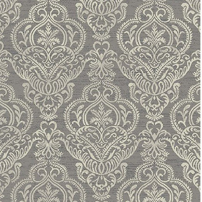 5' X 8' Ivory Blue and Gray Damask Distressed Area Rug