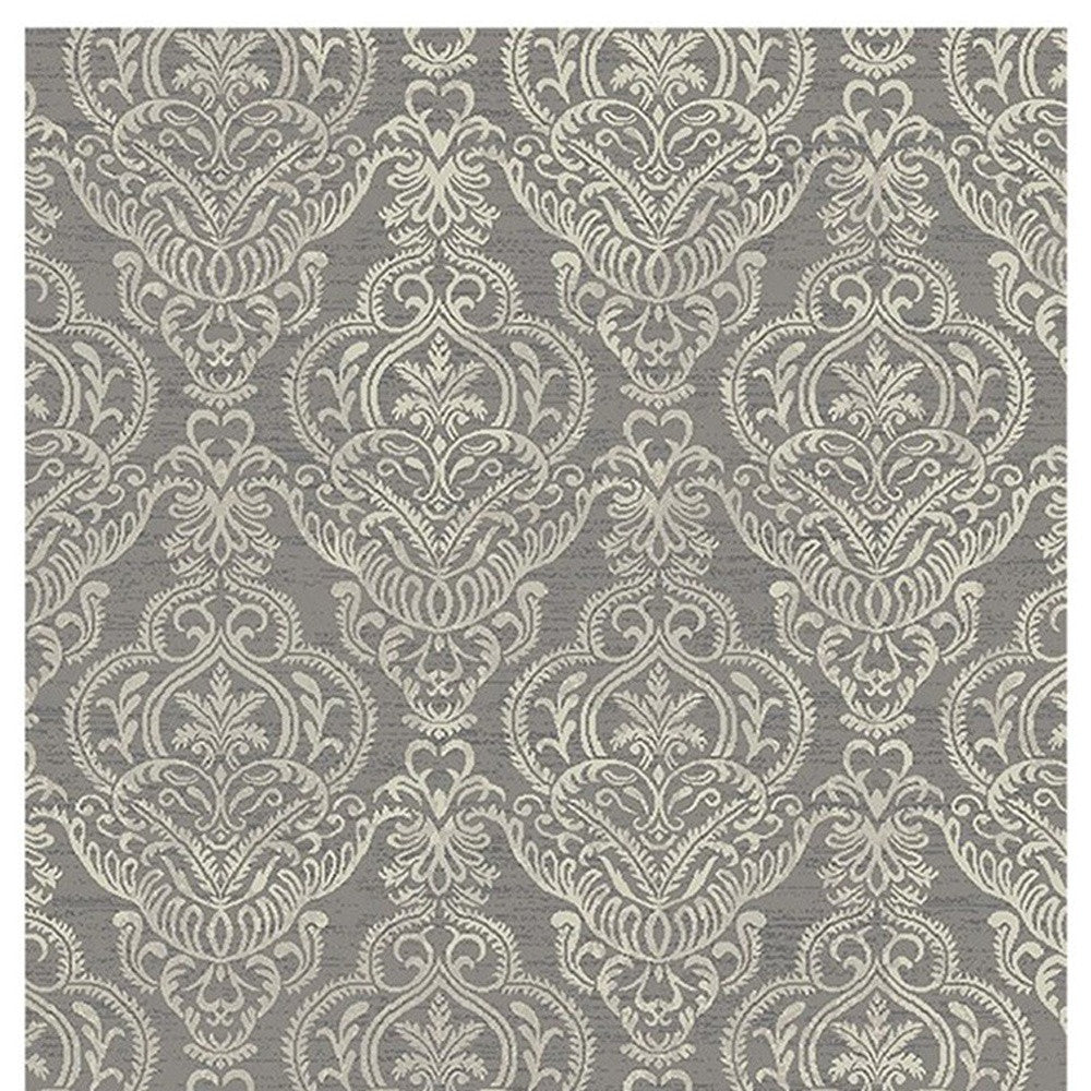 5' X 8' Ivory Blue and Gray Damask Distressed Area Rug