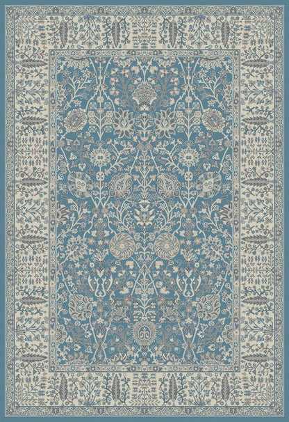 5' X 8' Blue and Ivory Oriental Area Rug