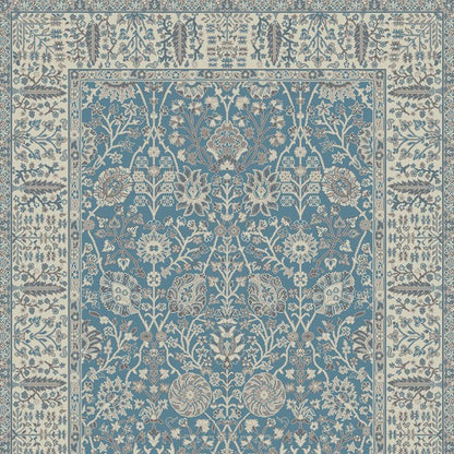 5' X 8' Blue and Ivory Oriental Area Rug