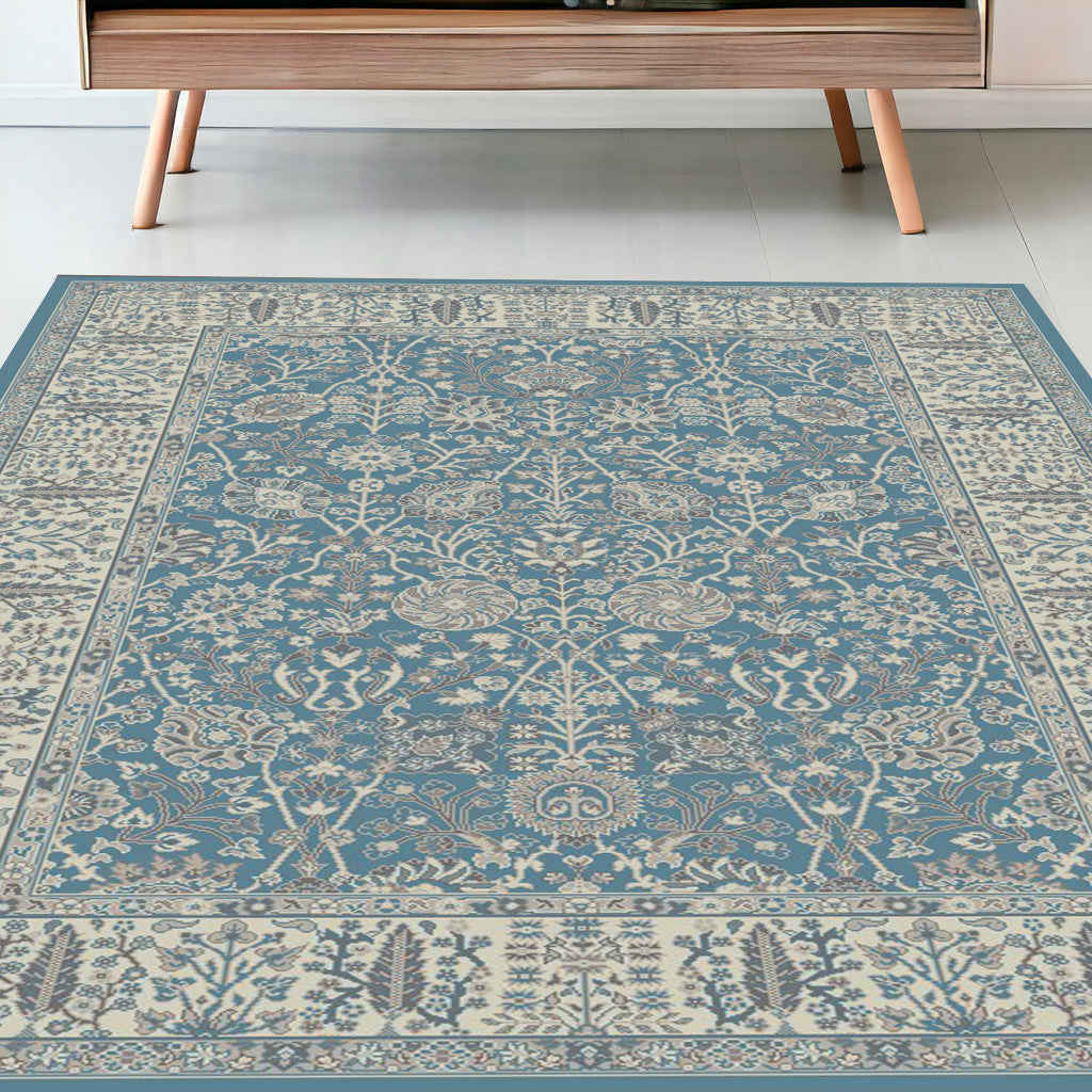 5' X 8' Gray and Ivory Oriental Area Rug