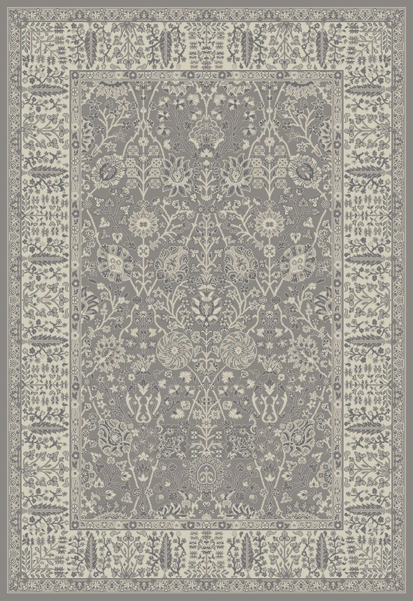 5' X 8' Gray and Ivory Oriental Area Rug