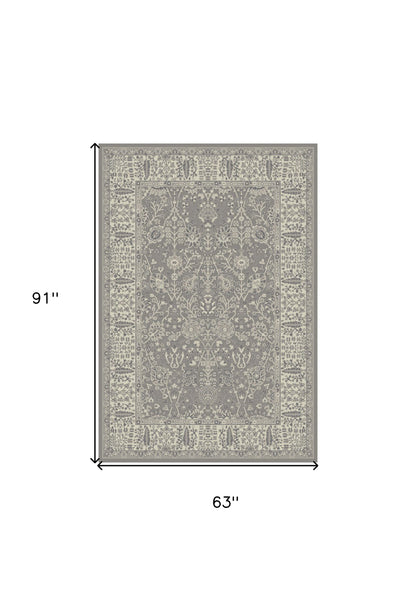 5' X 8' Gray and Ivory Oriental Area Rug