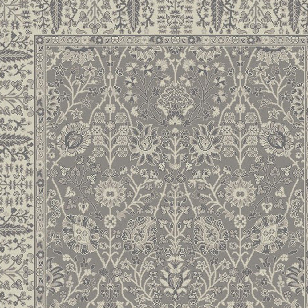 5' X 8' Gray and Ivory Oriental Area Rug