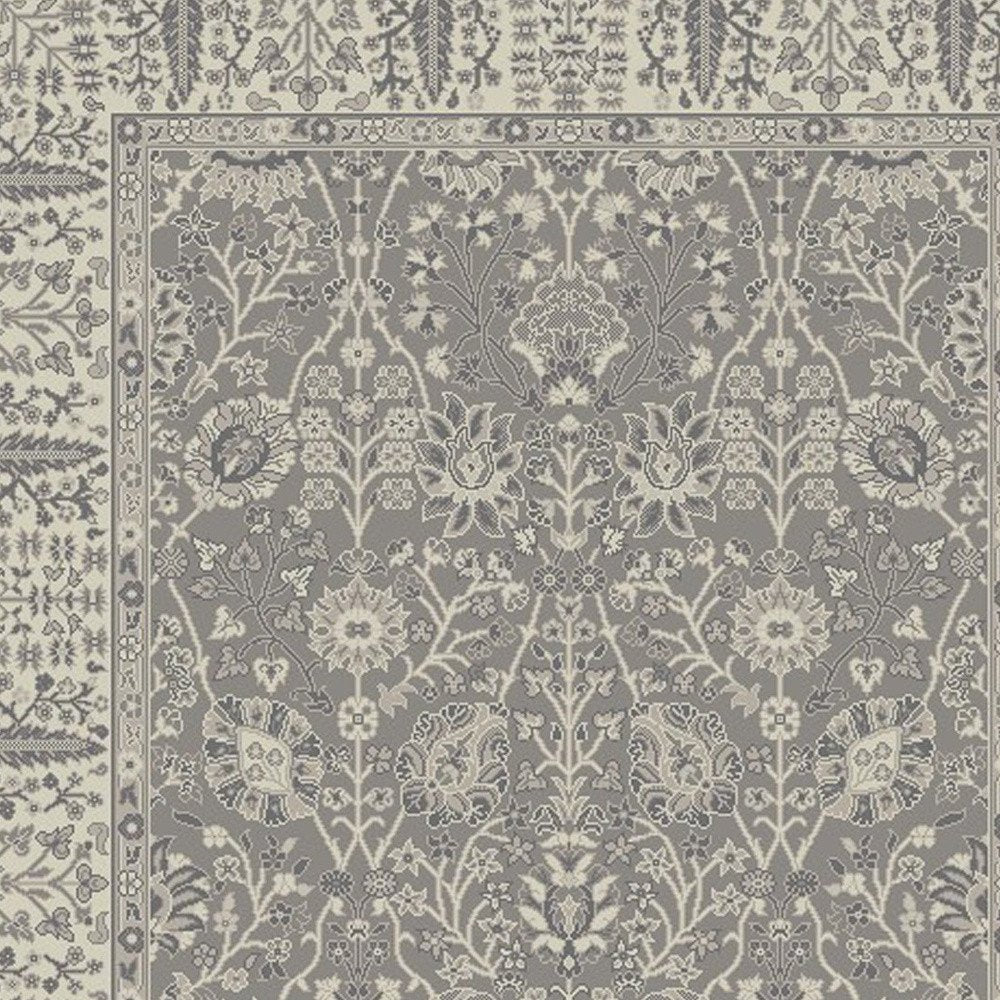 5' X 8' Blue and Ivory Oriental Area Rug