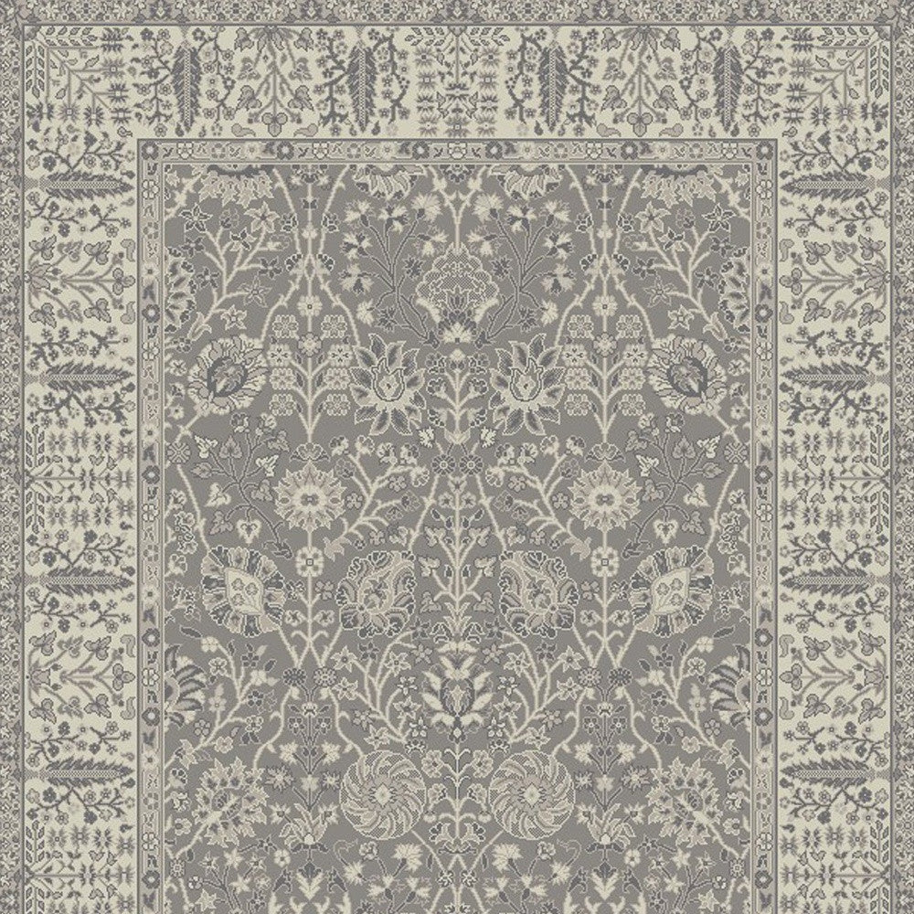 5' X 8' Gray and Ivory Oriental Area Rug