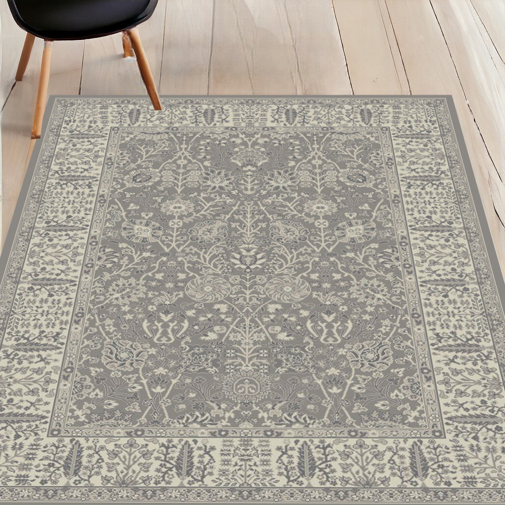 5' X 8' Gray and Ivory Oriental Area Rug