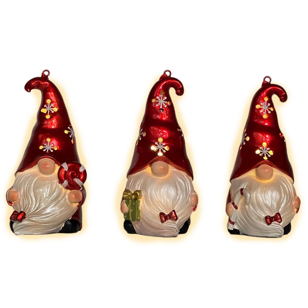 Set of Three Animated White And Red Resin Hanging Figurine Ornament s