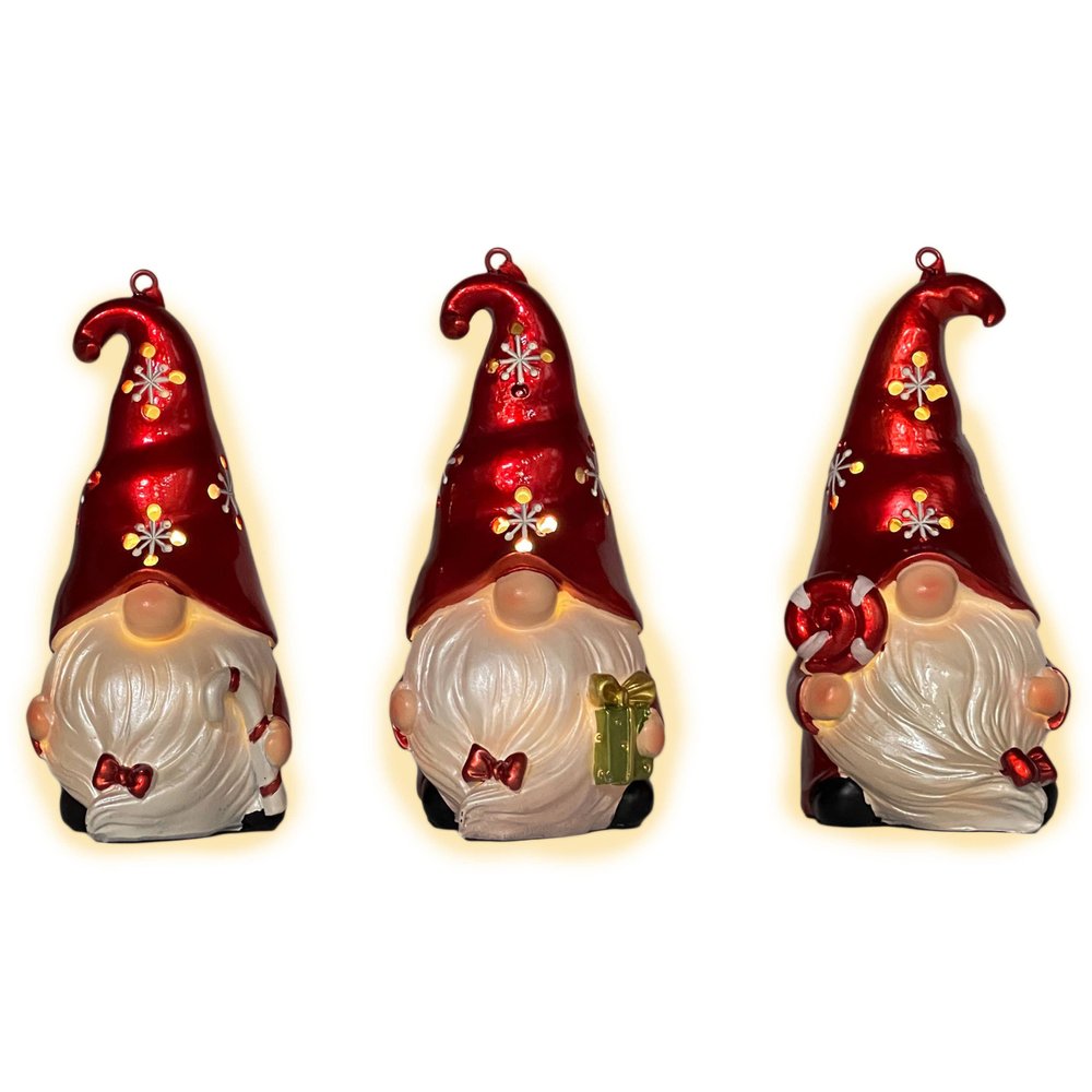 Set of Three Animated White And Red Resin Hanging Figurine Ornament s