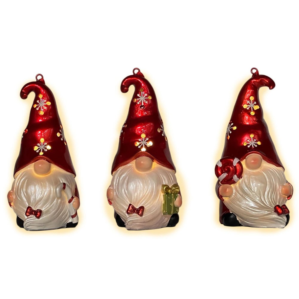 Set of Three Animated White And Red Resin Hanging Figurine Ornament s