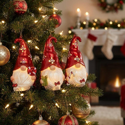 Set of Three Animated White And Red Resin Hanging Figurine Ornament s