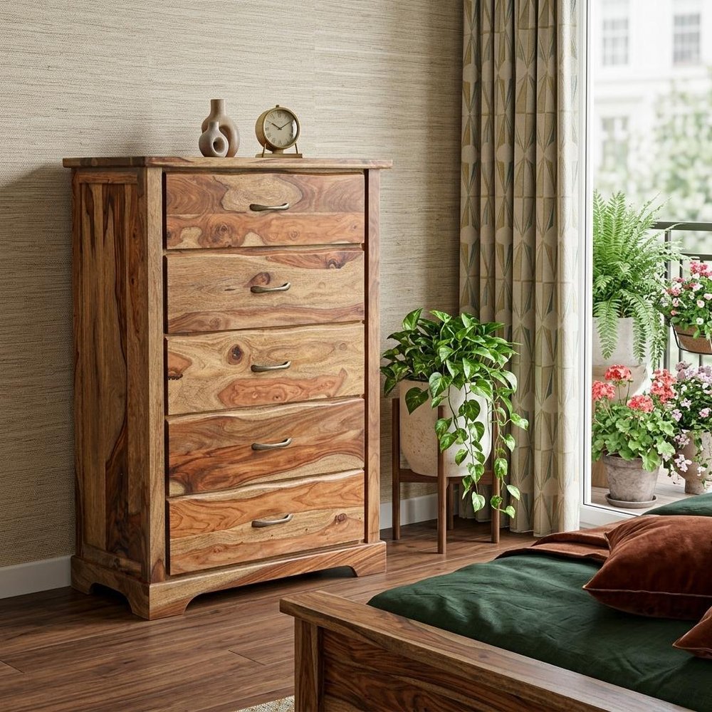 51" Brown Solid Wood Live Edge Five Drawer Standard Chest
