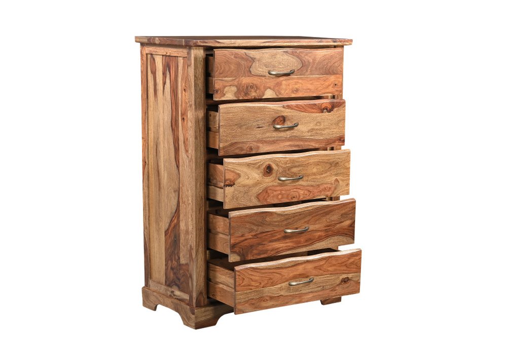 36" Brown Live Edge Solid Wood Five Drawer Dresser