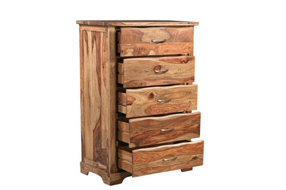 36" Brown Live Edge Solid Wood Five Drawer Dresser