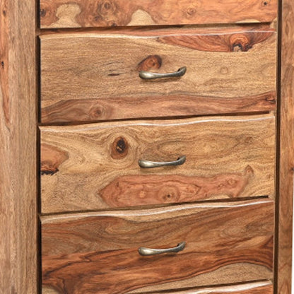 36" Brown Live Edge Solid Wood Five Drawer Dresser