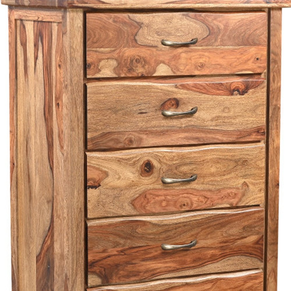 36" Brown Live Edge Solid Wood Five Drawer Dresser