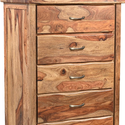 36" Brown Live Edge Solid Wood Five Drawer Dresser