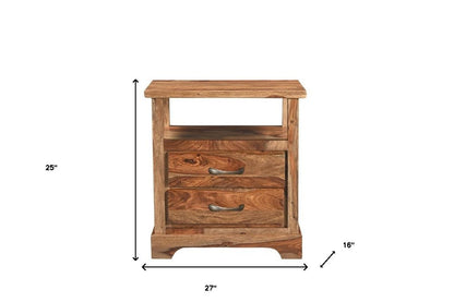 27" Brown Solid Wood Two Drawer Nightstand
