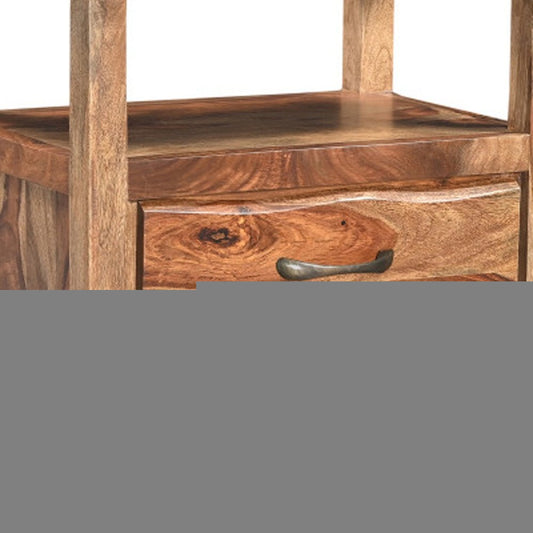 27" Brown Solid Wood Two Drawer Nightstand