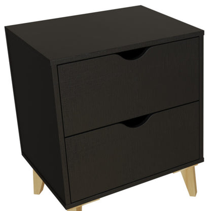 24" Black Two Drawer Faux Wood Nightstand