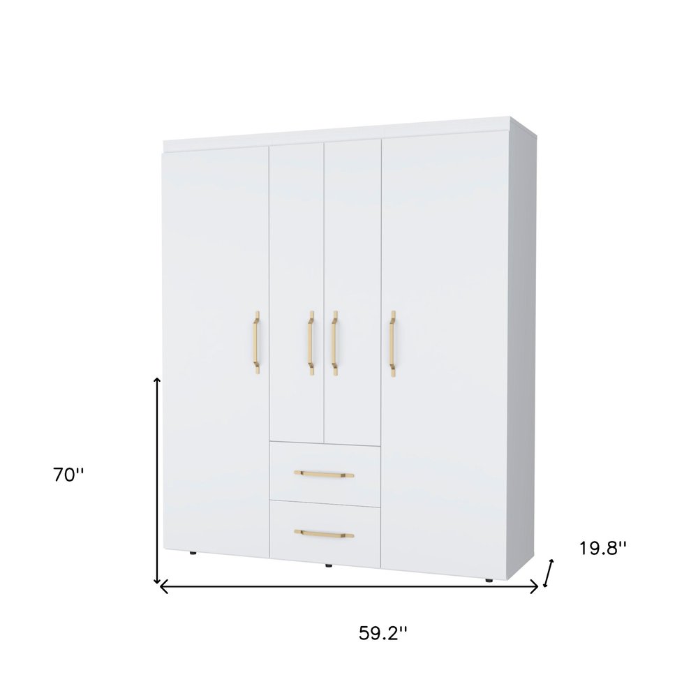 70" White Wood Four Door Two Drawer Combo Dresser