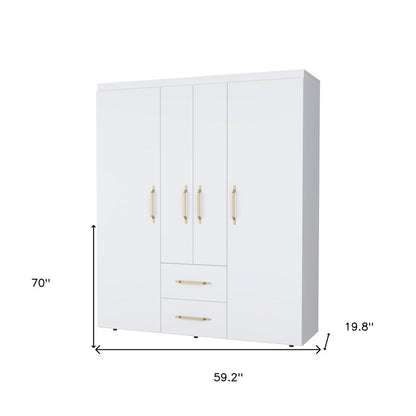 70" White Wood Four Door Two Drawer Combo Dresser