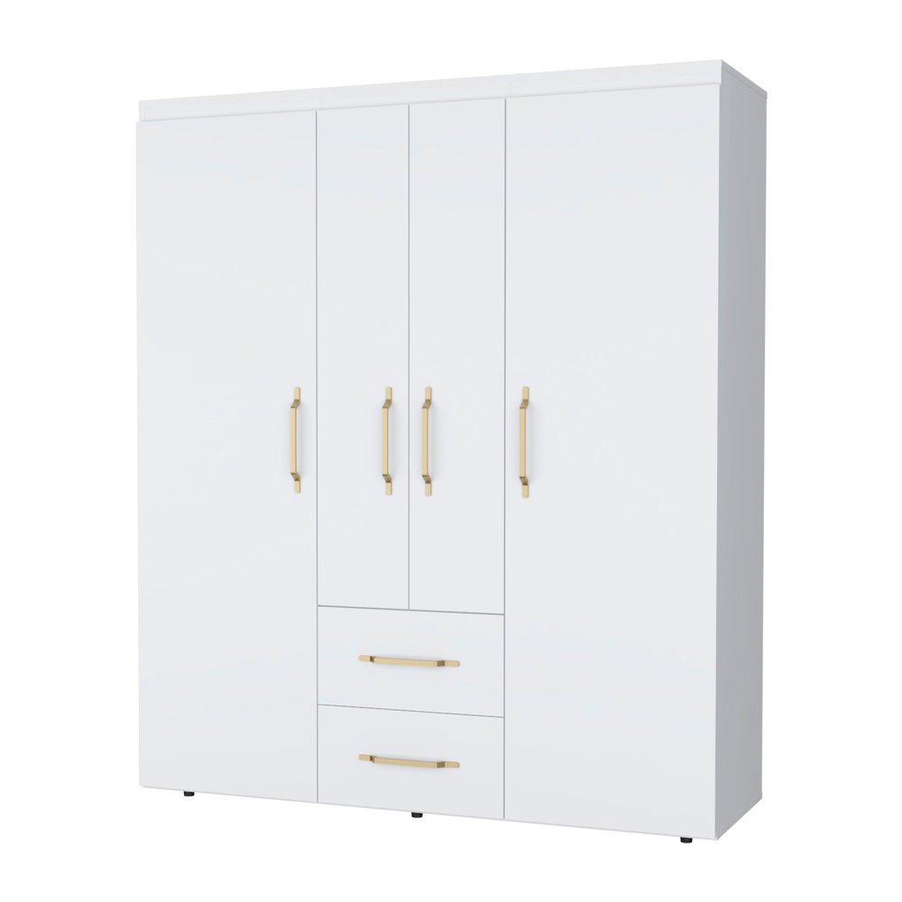 70" White Wood Four Door Two Drawer Combo Dresser