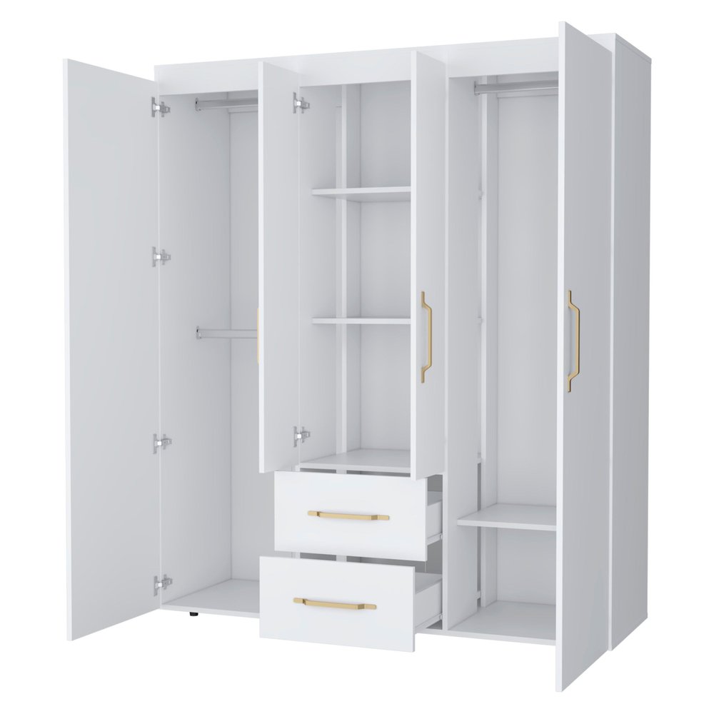 70" White Wood Four Door Two Drawer Combo Dresser
