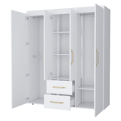 70" White Wood Four Door Two Drawer Combo Dresser
