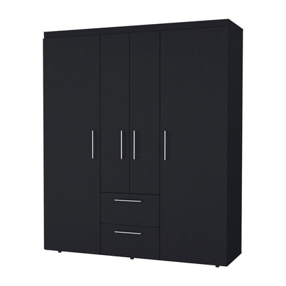 70" Black Wood Four Door Two Drawer Combo Dresser