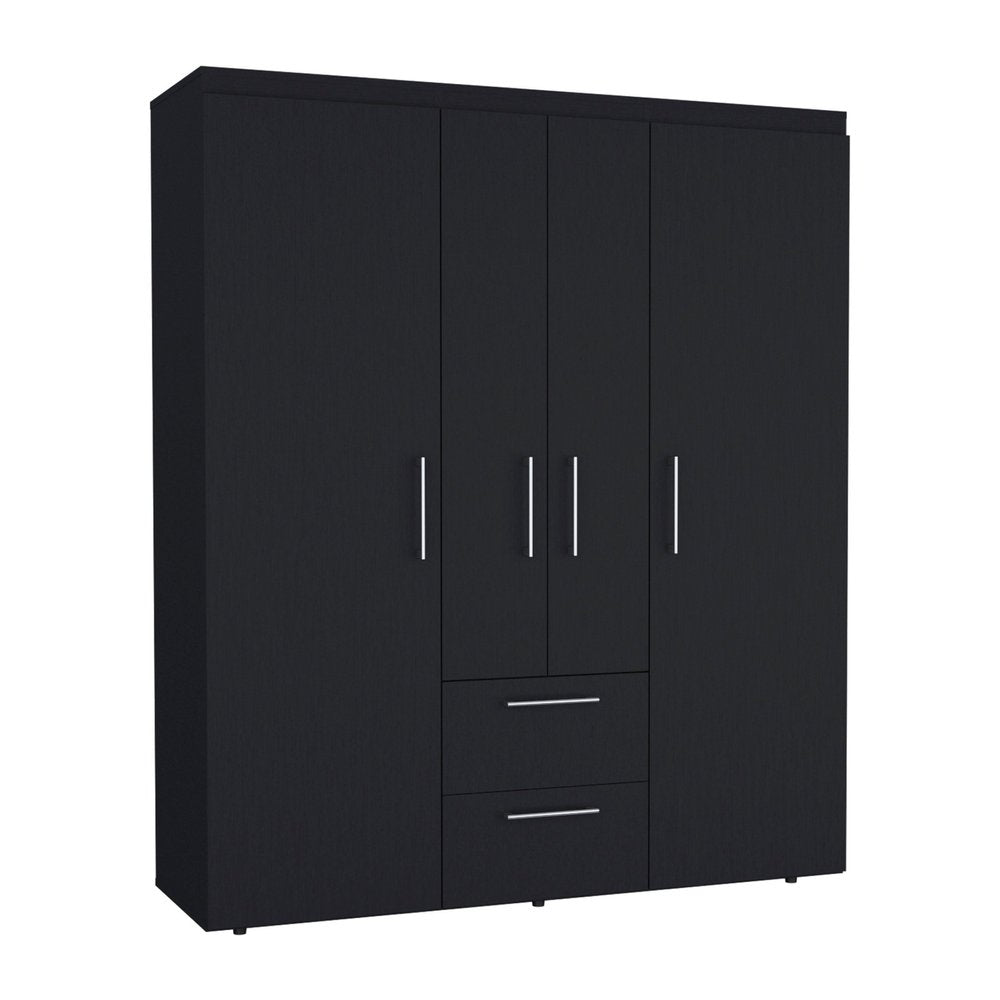 70" Black Wood Four Door Two Drawer Combo Dresser