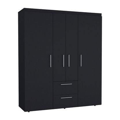 70" Black Wood Four Door Two Drawer Combo Dresser