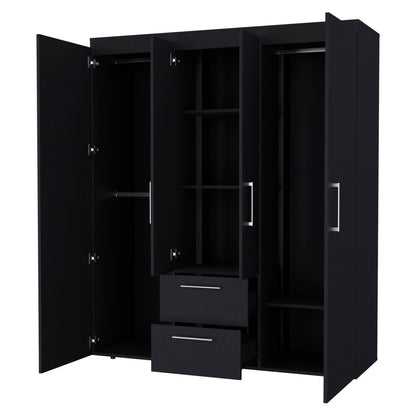 70" Black Wood Four Door Two Drawer Combo Dresser