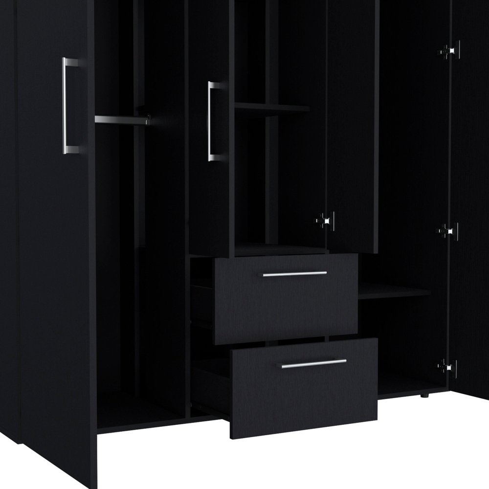 70" Black Wood Four Door Two Drawer Combo Dresser