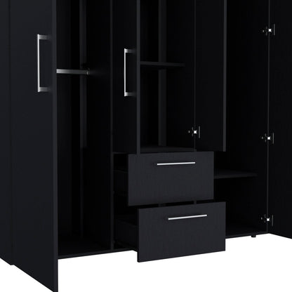 70" Black Wood Four Door Two Drawer Combo Dresser
