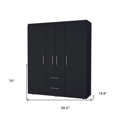 70" Black Wood Four Door Two Drawer Combo Dresser