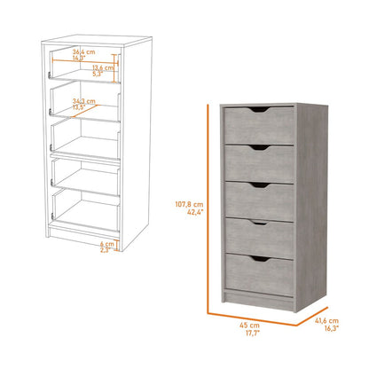 18" Gray Five Drawer Standard Chest