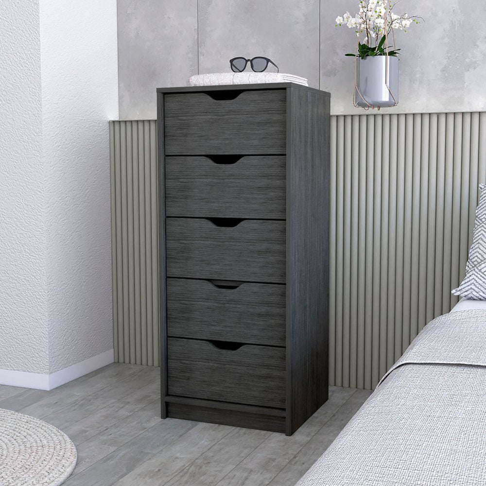 18" Gray Wood Five Drawer Dresser