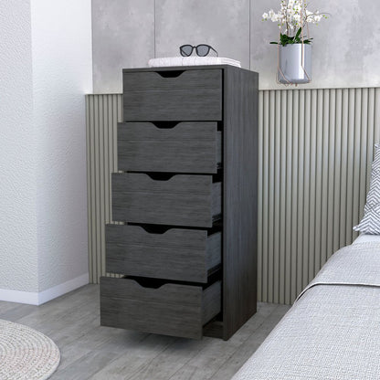 18" Gray Wood Five Drawer Dresser