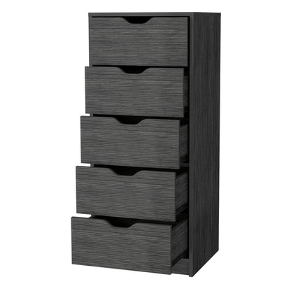 18" Gray Wood Five Drawer Dresser