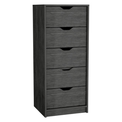 18" Gray Wood Five Drawer Dresser