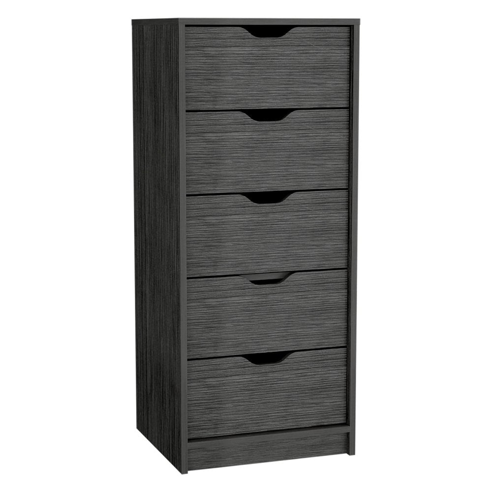 18" Gray Wood Five Drawer Dresser