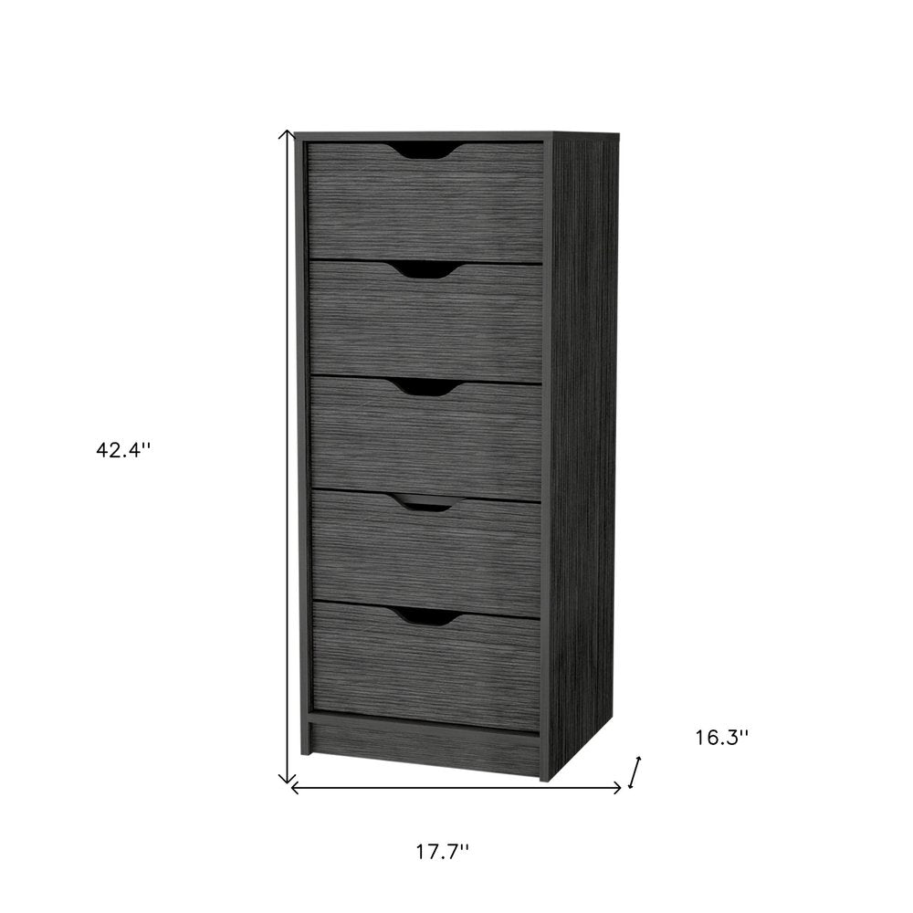 18" Gray Wood Five Drawer Dresser