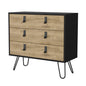 32" Natural And Black Wood Three Drawer Dresser