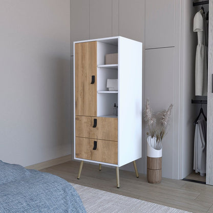 20" White And Natural Wood Two Drawer Dresser