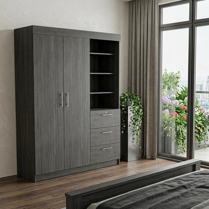 79" Gray Wood Two Door Three Drawer Combo Dresser
