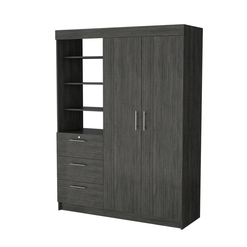 79" Gray Wood Two Door Three Drawer Combo Dresser