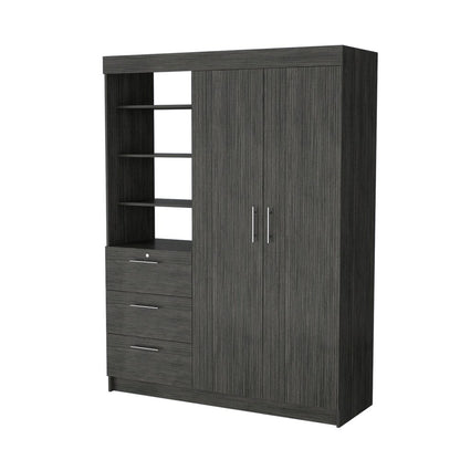 79" Gray Wood Two Door Three Drawer Combo Dresser