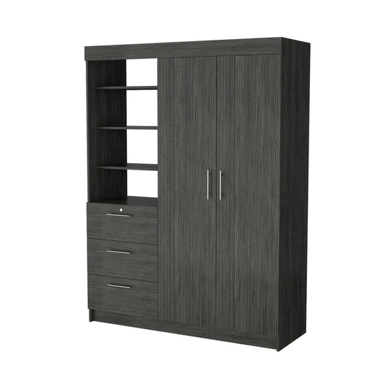 79" Gray Wood Two Door Three Drawer Combo Dresser