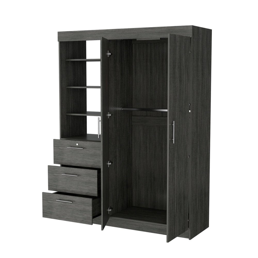 79" Gray Wood Two Door Three Drawer Combo Dresser